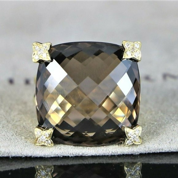 16501 David Yurman 18K Yellow Gold Smoky Quartz Diamond Chatelaine Ring 7 - Picture 2 of 5